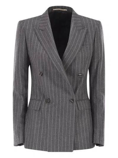 Tagliatore Doppelreihiger Blazer Mit Nadelstreifen In Gray