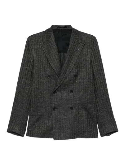 Tagliatore Double-breasted Pinstripe Jacket In Gray