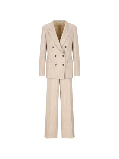 Tagliatore Double-breasted Pinstripe Suit In Neutral