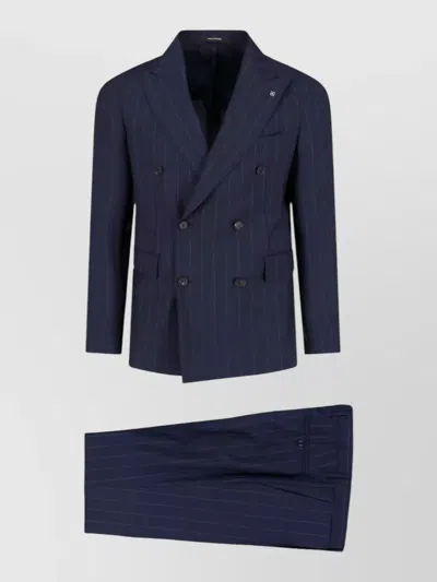 Tagliatore Double Breasted Pinstripe Suit Notch Lapel In Blue