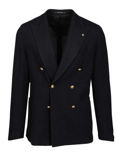 TAGLIATORE TAGLIATORE DOUBLE-BREASTED RIBBED WOOL JERSEY JACKET