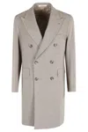 Tagliatore Double-breasted Sand Virgin Wool Coat With Pointed Lapel In Gray