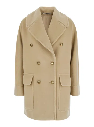 Tagliatore Double Breasted Short Coat In Beige