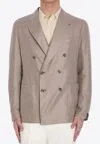 Tagliatore Double-breasted Silk Jacket In Beige
