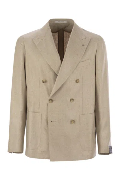 Tagliatore Double-breasted Silk Jacket In Brown