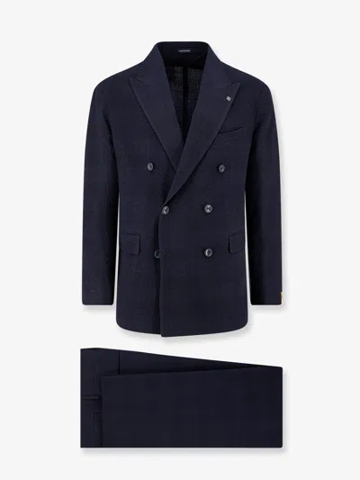 Tagliatore Double-breasted Stretch Virgin Wool Suit In Black