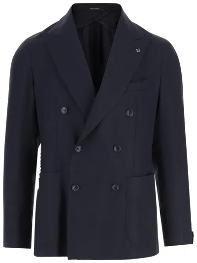 Tagliatore Double-breasted Stretch Wool Jacket In Blue