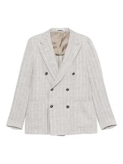 Tagliatore Double-breasted Striped Blazer In Neutral
