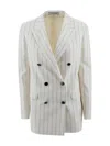Tagliatore Double-breasted Striped Jacket In White