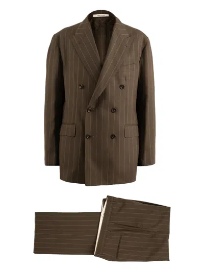 Tagliatore Double-breasted Striped-pattern Jacket In Brown
