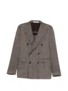 Tagliatore Double-breasted Striped-pattern Suit In Brown