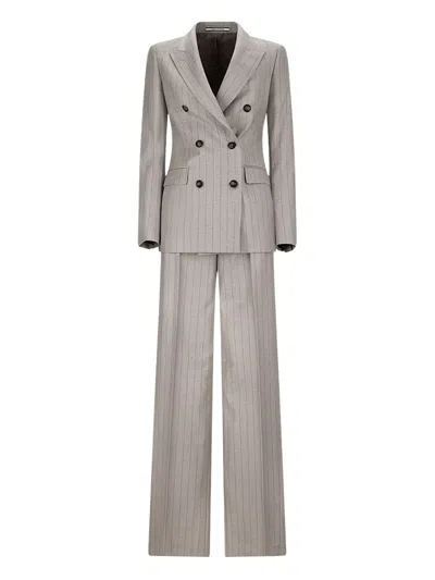 Tagliatore Double-breasted Striped Suit In Gray