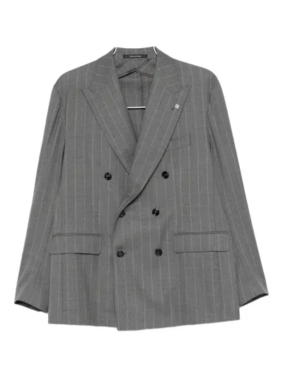 Tagliatore Double-breasted Striped Suit In Gray
