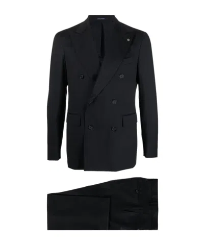 Tagliatore Double Breasted Suit In Black