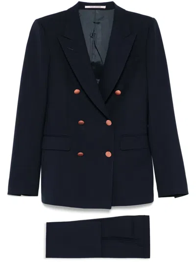 Tagliatore Women Wool Blend Double-breasted Suit In Blue