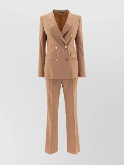 Tagliatore Double-breasted Suit Flap Pockets Notched Lapels In Beige