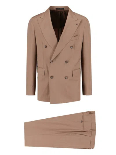 Tagliatore Double-breasted Suit In Virgin Wool In Brown