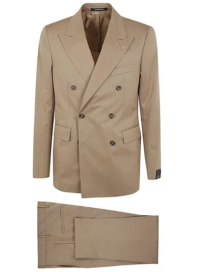 Tagliatore Double Breasted Suit In Brown