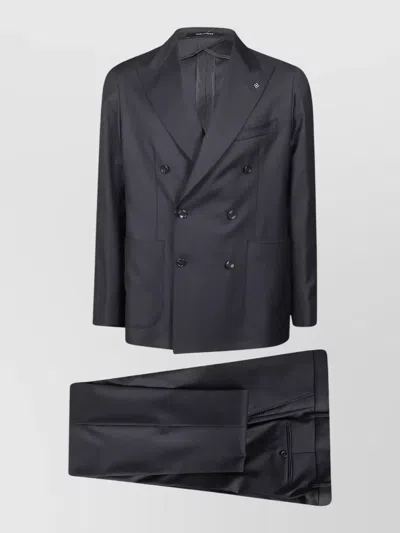 Tagliatore Double Breasted Suit Notched Lapels Flap Pockets In Gray