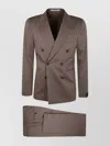 Tagliatore Double-breasted Suit Trousers Structured Shoulders In Brown