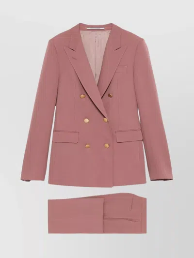 Tagliatore Double-breasted Suit With Flap Pockets And Notched Lapels In Pink