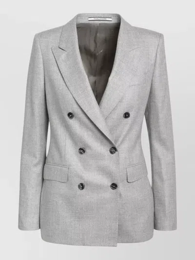 Tagliatore Double-breasted Pearl Grey Jacket In Wool And Cashmere In Multi