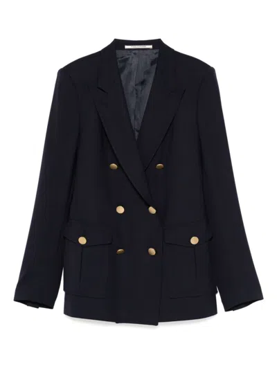 Tagliatore Wool Double-breasted Jacket With Peak Lapels In Blue