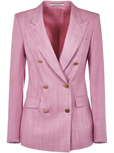Tagliatore Double-breasted Tailored Jacket With Gold-tone Buttons In Pink