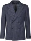 Tagliatore Double-breasted Tailored Jacket With Textured Fabric In Blue