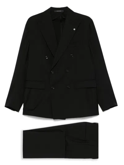Tagliatore Double-breasted Tailored Suit In Virgin Wool In Black