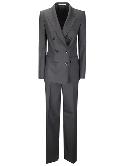 Tagliatore Double-breasted Tailored Suit With Structured Blazer And Straight-leg Trousers In Gray