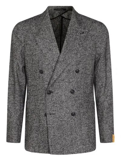 Tagliatore Textured Fabric Double-breasted Front Pockets Notch Lapel In Gray