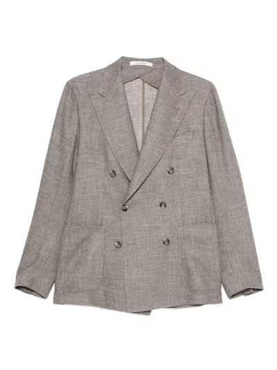 Tagliatore Double-breasted Textured Jacket In Gray