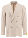 Tagliatore Double-breasted Textured Jacket With Structured Lapel In Neutral