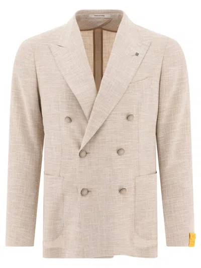 Tagliatore Double-breasted Textured Jacket With Structured Lapel In Neutral