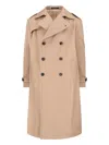 Tagliatore Double-breasted Beige Cotton Trench Coat With Adjustable Belt In Brown