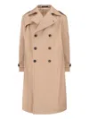 Tagliatore Double-breasted Beige Cotton Trench Coat With Adjustable Belt In Multi