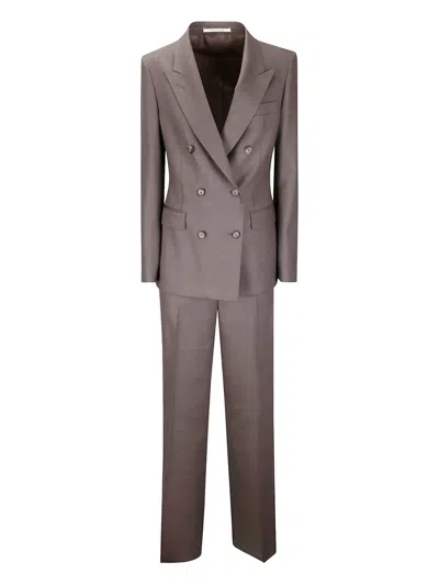 Tagliatore Double-breasted Trouser Suit In Brown