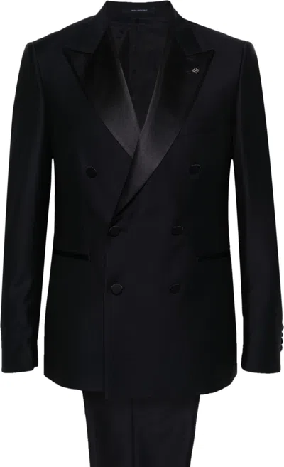 Tagliatore Double-breasted Virgin Wool Blazer In Black