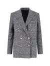 Tagliatore Tailored Double-breasted Jacket With Textured Plaid Pattern In Black
