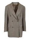 Tagliatore Double Breasted Tweed Blazer Jackets Grey In Multi