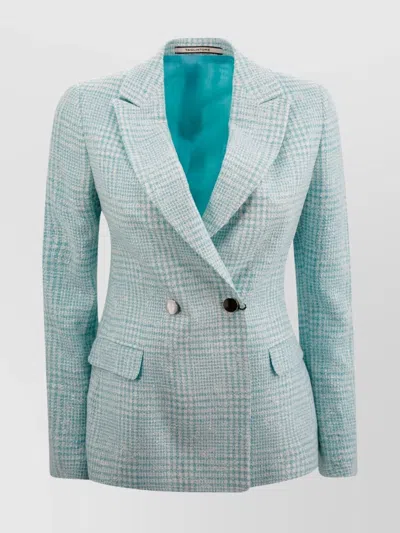 Tagliatore Double-breasted Tweed Blazer With Rear Vent In Neutral