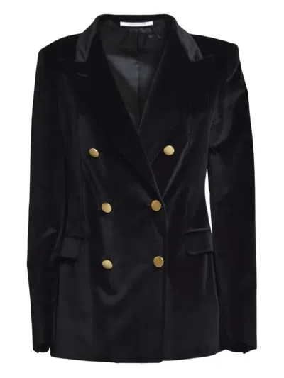 Tagliatore Double-breasted Velvet Blazer In Black