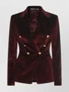 Tagliatore Double-breasted Velvet Blazer Gold-tone Buttons In Burgundy