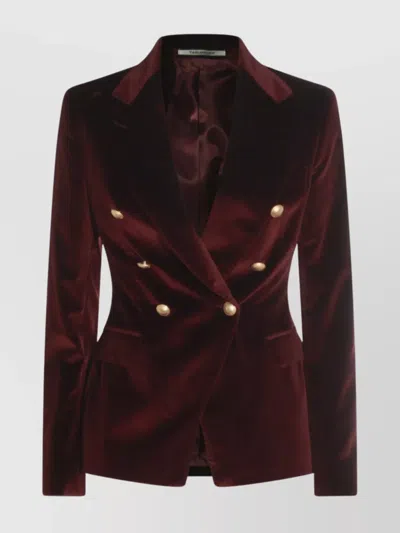 TAGLIATORE DOUBLE-BREASTED VELVET BLAZER GOLD-TONE BUTTONS
