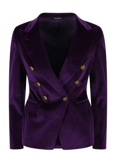 Tagliatore Double-breasted Velvet Blazer In Purple