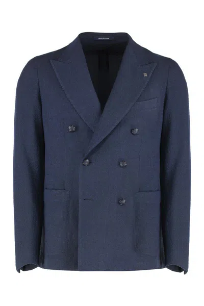 Tagliatore Double-breasted Virgin Wool Blend Jacket In Blue