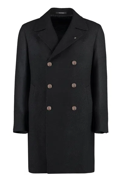 Tagliatore Double-breasted Virgin Wool Coat In Black