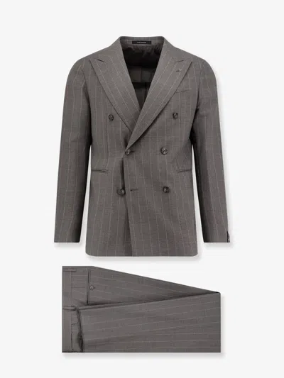 Tagliatore Double-breasted Jacket Featuring Peak Lapels In Gray