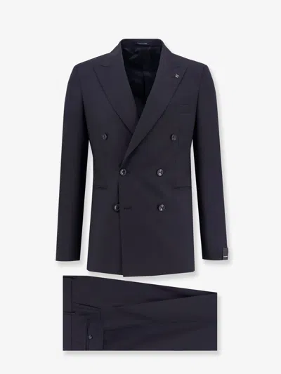 Tagliatore Double-breasted Virgin Wool Suit In Blue